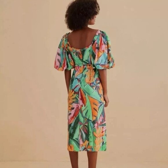 Farm Rio - Tropical Banana Foliage Midi Dress L - Picture 2 of 6